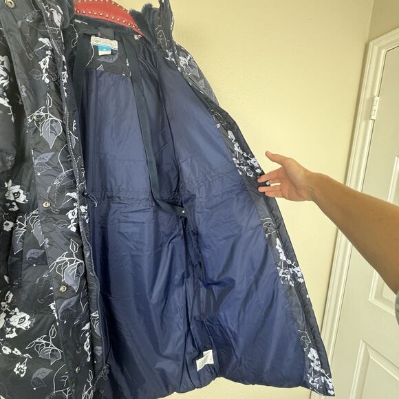 NWT Columbia Boundless Days Floral Printed Long Down Puffer Jacket Navy Large - Picture 14 of 16